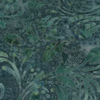 Bali batika zelený lístečkový ornament na šedé