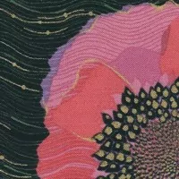 FQ Fialovo růžové květy na černé se zlatotiskem