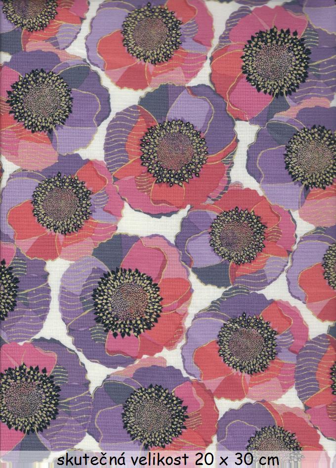 FQ Fialovo růžové květy na bílé se zlatotiskem