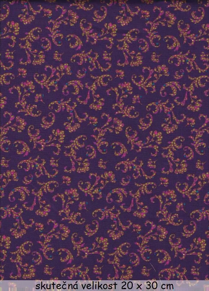 FQ Růžové snítky na fialové