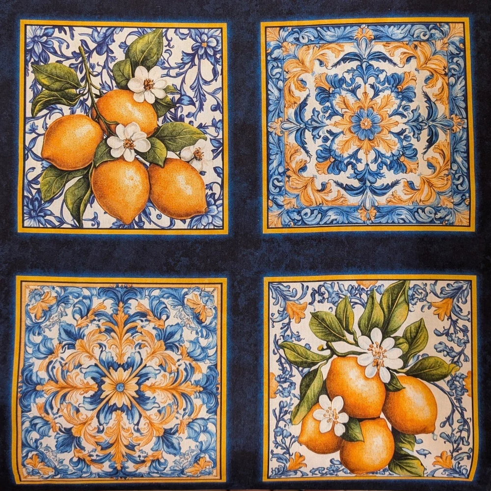 Panel na patchwork s citrony a sicilskými dlaždicemi