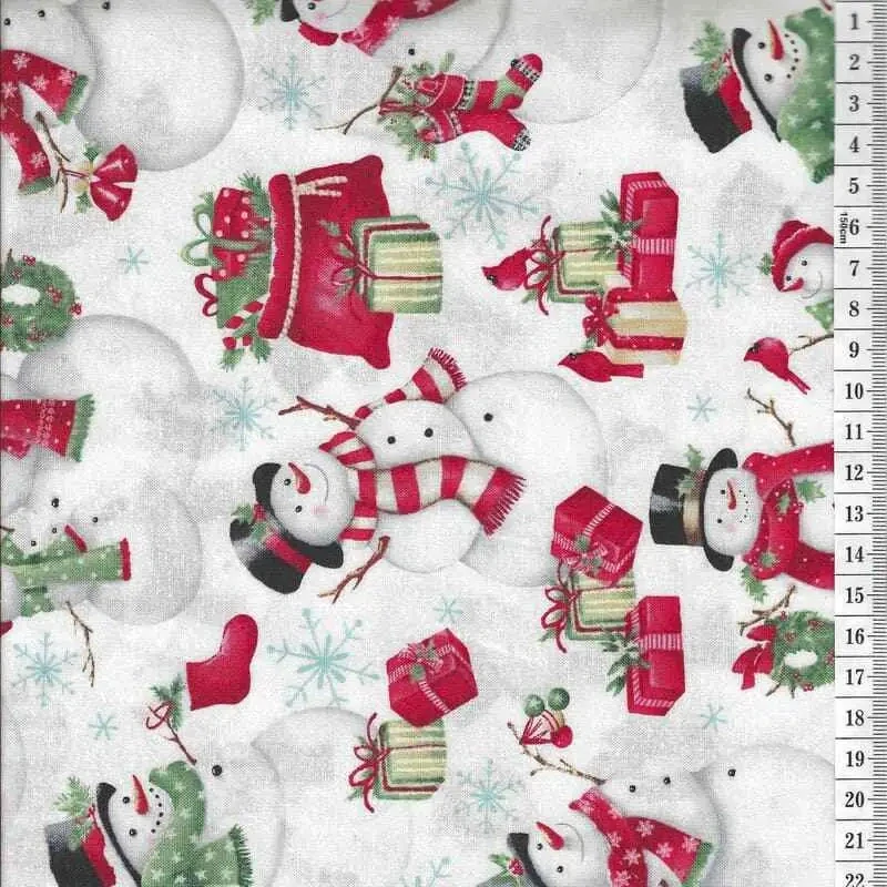 Látka na patchwork se sněhuláky a balíčky