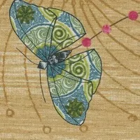 Květiny s motýly na béžové v pruzích