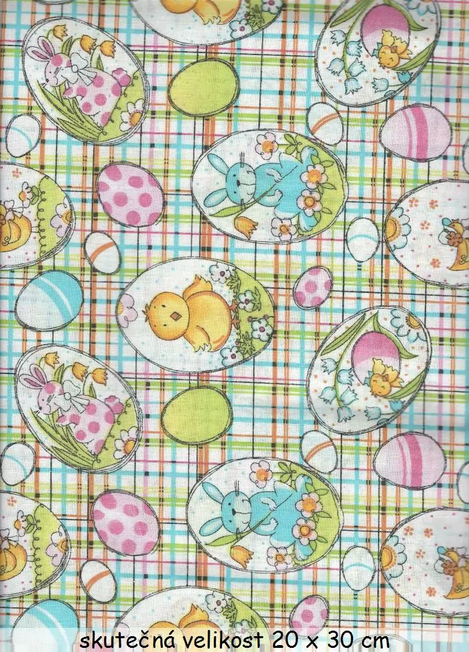 Bavlněná látka velikonoční vajíčka a zvířátka