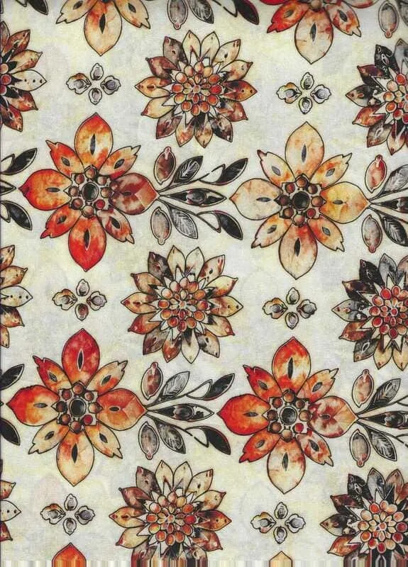 FQ Oranžové a hnědé květy na smetanové