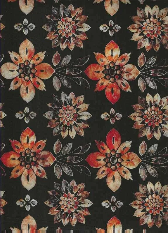 FQ Oranžové a hnědé květy na černé