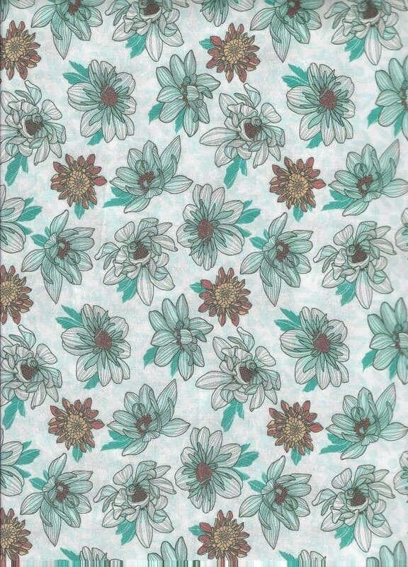 FQ Jiřinky na bílé se zelenkavými flíčky