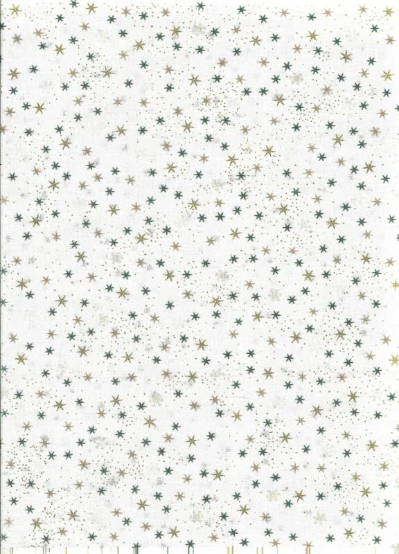 FQ Zelené a zlaté hvězdičky a šedé sněhové vločky na smetanové