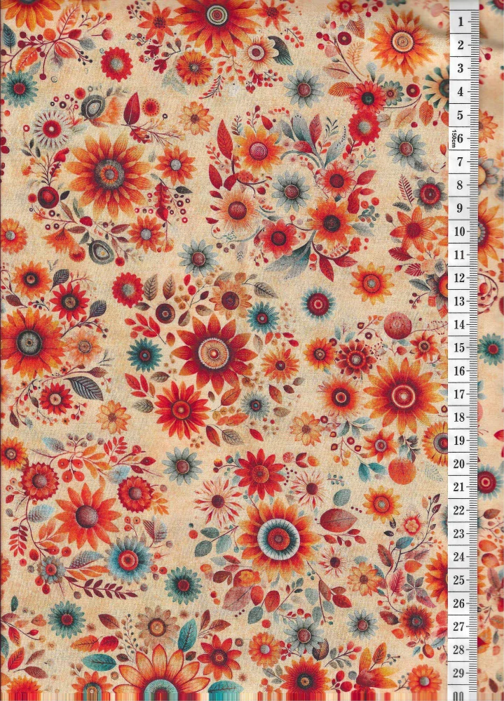 Látka na patchwork ornamentální kytičky na meruňkové