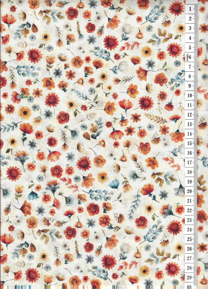 Látka na patchwork drobné kytičky na smetanové