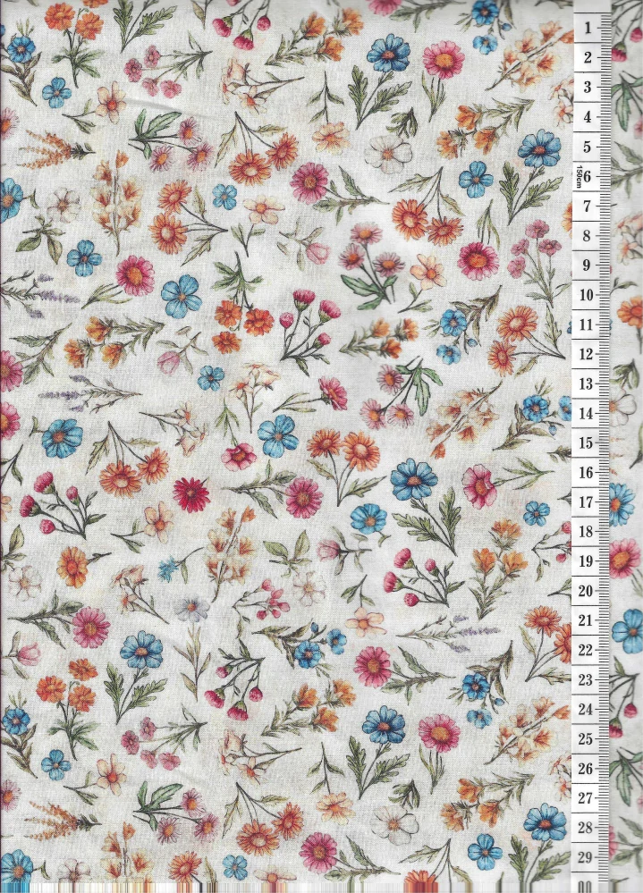 Látka na patchwork luční kvítí na bílé makaté