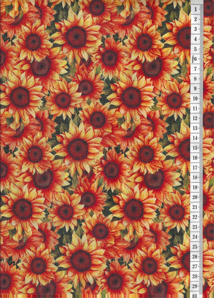 Látka na patchwork slunečnice s listy