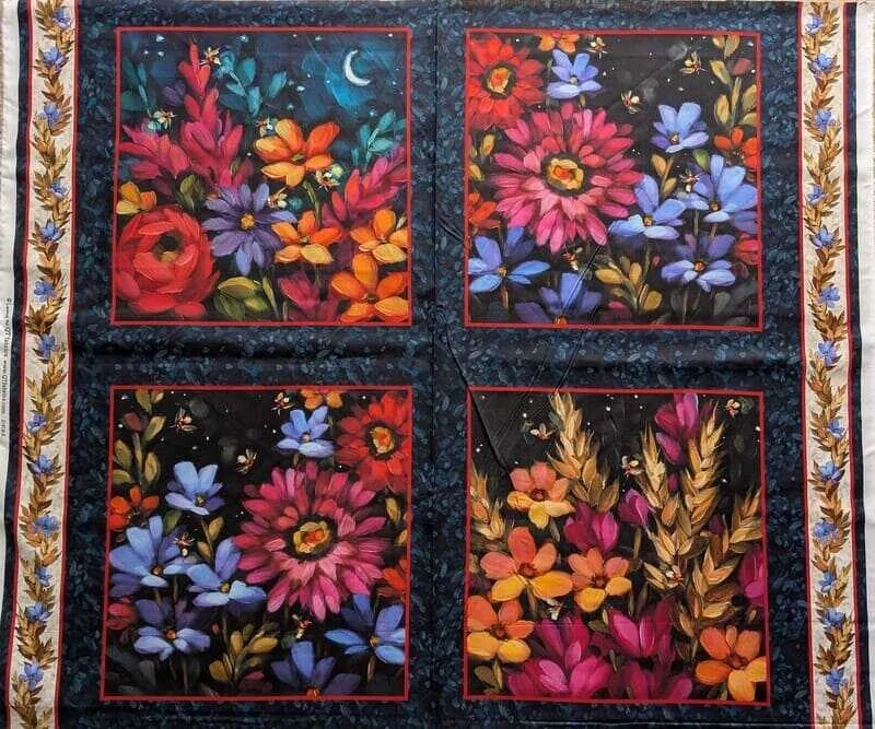 Panel z látky na patchwork květiny malované tahy štětce 4 ks