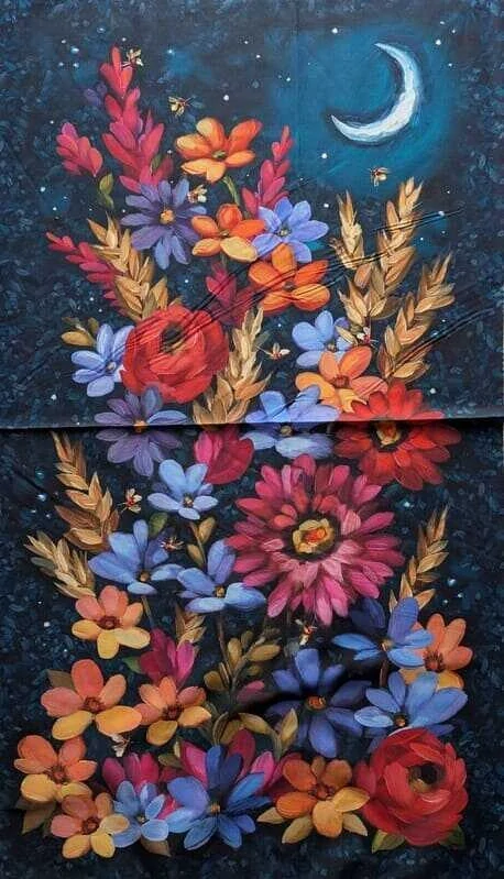 Velký panel z látky na patchwork květiny malované tahy štětce 