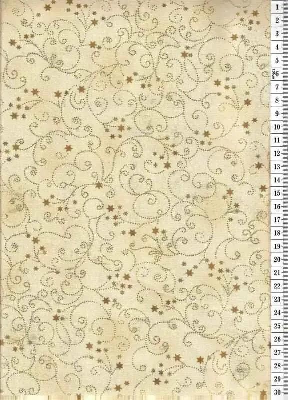 Látka na patchwork zlaté arabesky a hvězdičky na béžové