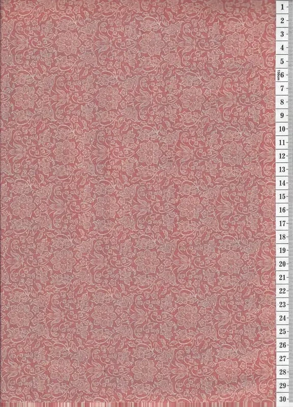 Látka na patchwork smetanové obrysy kytiček na korálové