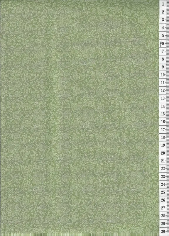 Látka na patchwork smetanové obrysy kytiček na zelené