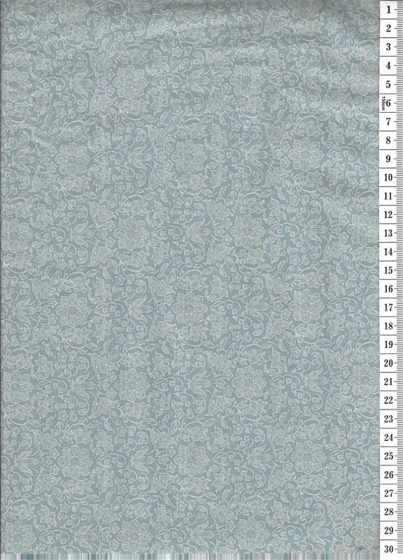 Látka na patchwork smetanové obrysy kytiček na modré