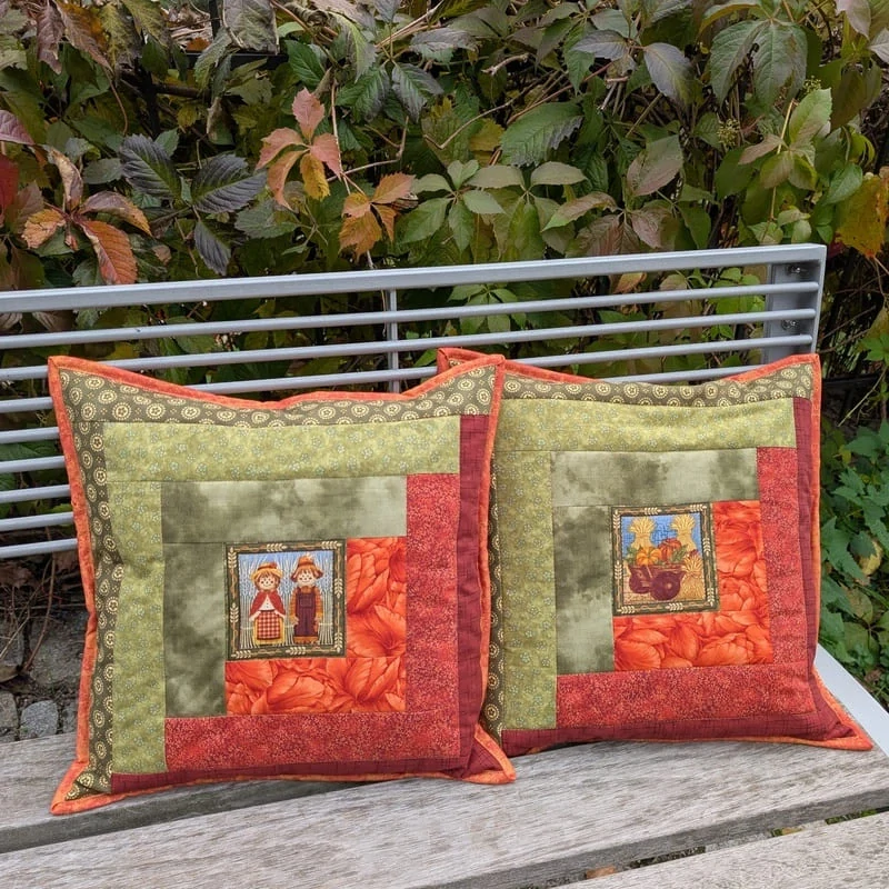 Podzimní patchworkový polštář s panáčky