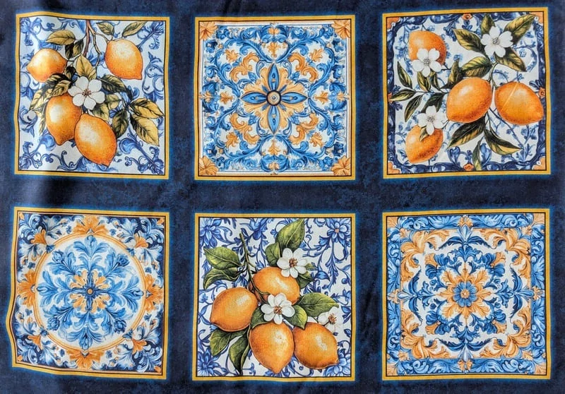 Panel na patchwork s citrony a sicilskými dlaždicemi