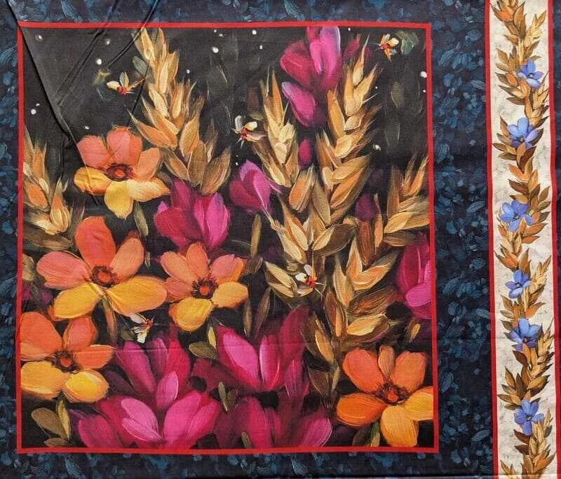 Panel z látky na patchwork květiny malované tahy štětce 4 ks