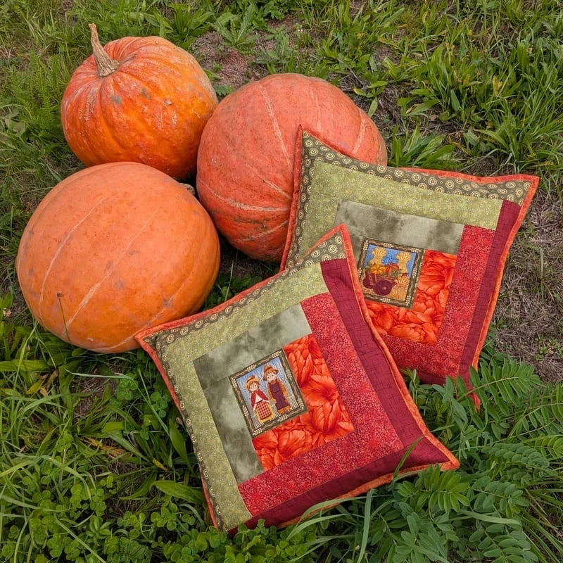 Podzimní patchworkový polštář s panáčky