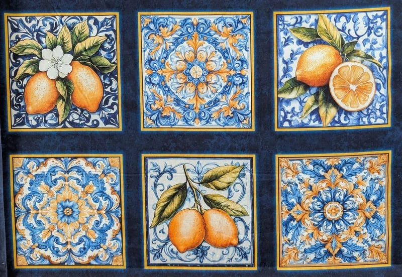 Panel na patchwork s citrony a sicilskými dlaždicemi