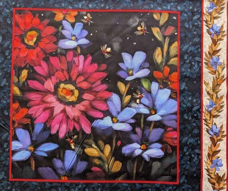 Panel z látky na patchwork květiny malované tahy štětce 4 ks
