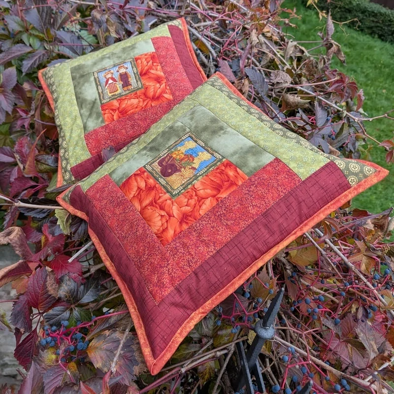 Podzimní patchworkový polštář s panáčky