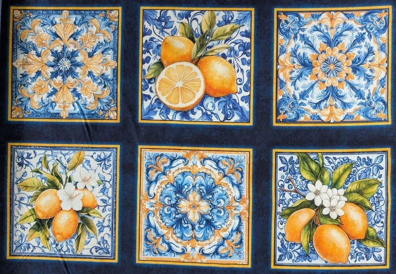 Panel na patchwork s citrony a sicilskými dlaždicemi