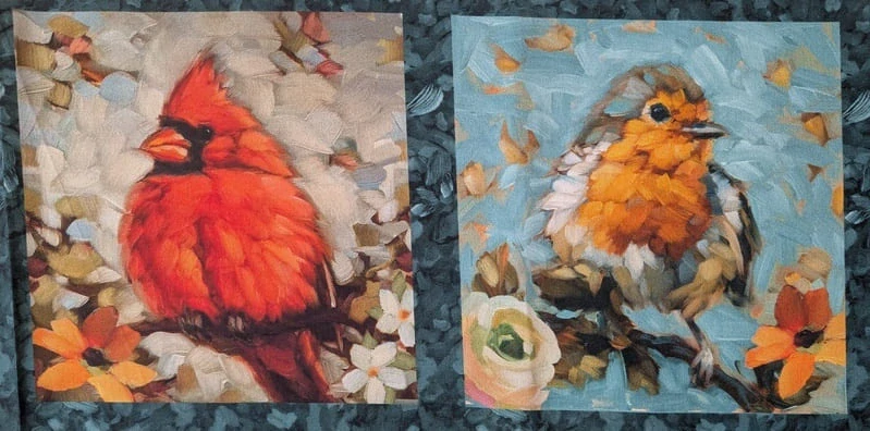 Panel na patchwork ptáčci jako malovaní štětcem