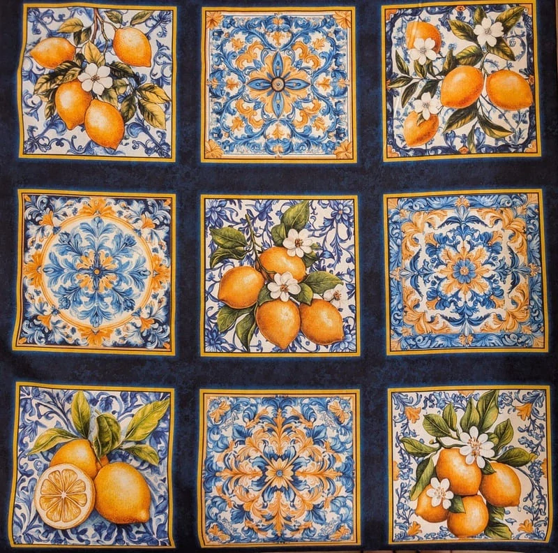 Panel na patchwork s citrony a sicilskými dlaždicemi