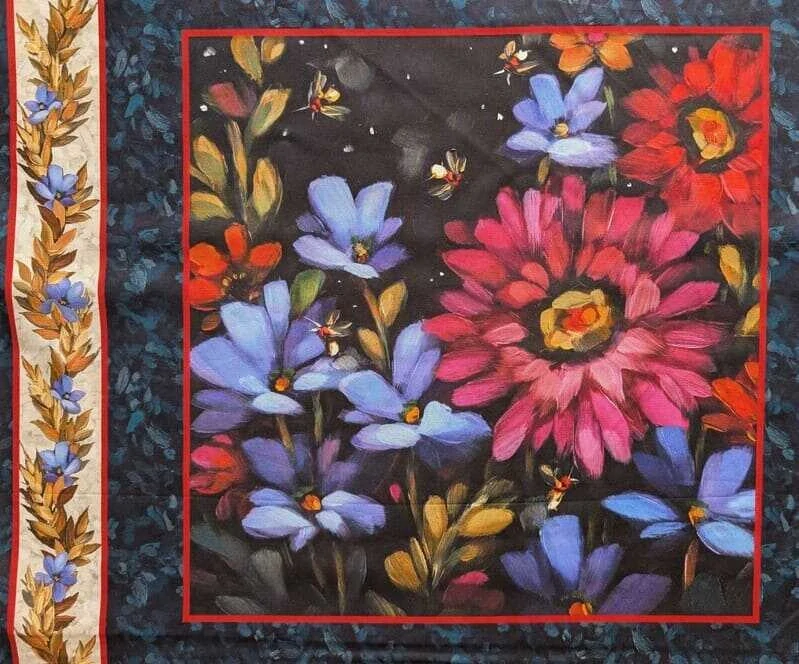 Panel z látky na patchwork květiny malované tahy štětce 4 ks
