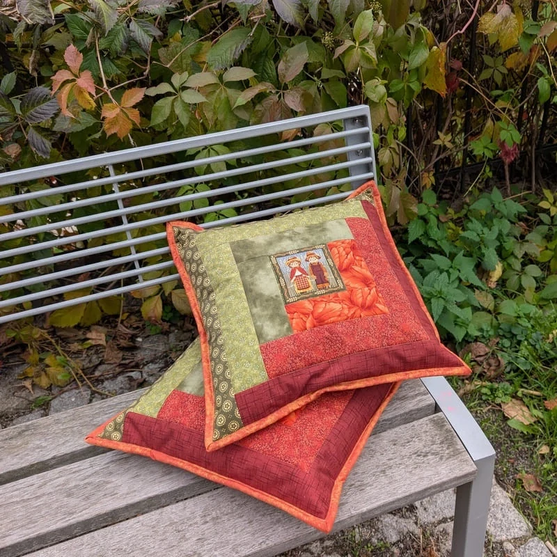 Podzimní patchworkový polštář s panáčky