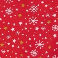 Bílé sněhové vločky a zlaté hvězdičky na červené