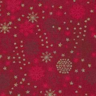 Drobné sněhové vločky a hvězdičky na červené