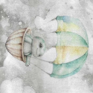 Zvířátka v létajících balónech na obláčkové šedé