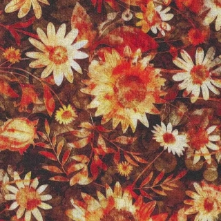 Oranžové a žluté květy na hnědé