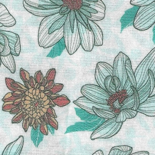 Jiřinky na bílé se zelenkavými flíčky