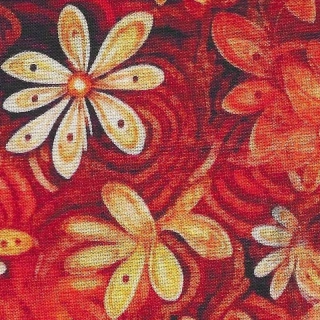 Smetanové a žluté kytičky na oranžové