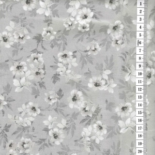 Látka na patchwork béžovo bílé kytičky na světle šedé