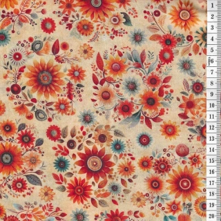 Látka na patchwork ornamentální kytičky na meruňkové