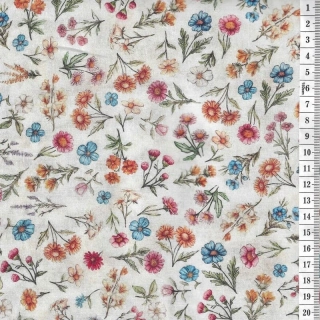 Látka na patchwork luční kvítí na bílé makaté