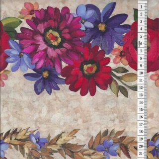 Látka na patchwork tahy štětce v béžové s bordurami květin