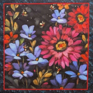 Panel z látky na patchwork květiny malované tahy štětce 4 ks