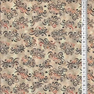 Látka na patchwork černé houslové klíče a noty na béžové