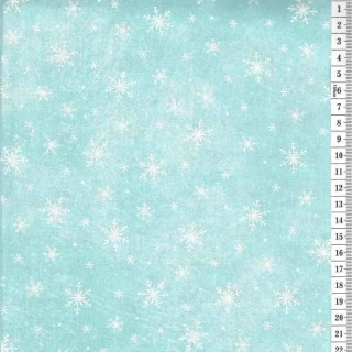 Látka na patchwork bílé sněhové vločky na tyrkysové