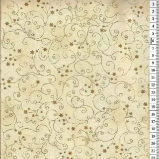 Látka na patchwork zlaté arabesky a hvězdičky na béžové