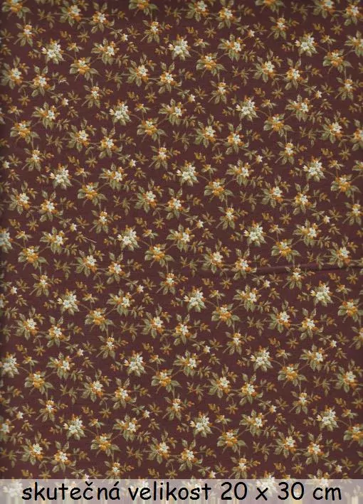 FQ Oranžovo zelené kytičky na hnědé