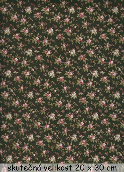 FQ Růžovo zelené kytičky na tmavě zelené